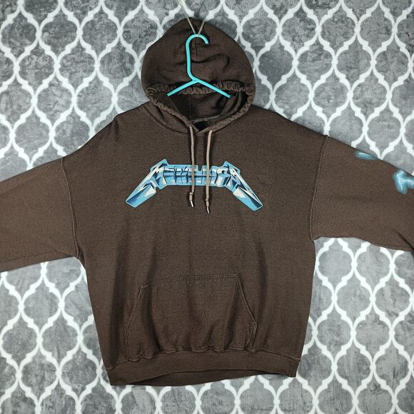 Metallica Hoodie Mens Large Brown Lightning Pullover Sweatshirt Band Rock - Picture 2 of 7